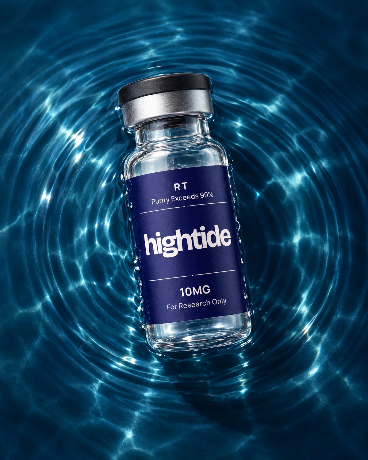 Hightide RT research vial resting in rippling water